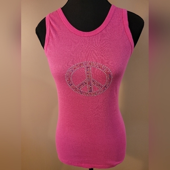 CRIP Tank Top with Jeweled Peace Sign, Hot Pink, Size See Measurements - Picture 1 of 9